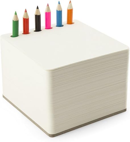 Three by Three Seattle jOTBLOCK Square Chunky Sketchpad: with 6 Colored Pencils for Memos, Notes, Drawings, Letters & Office (550 Sheets)