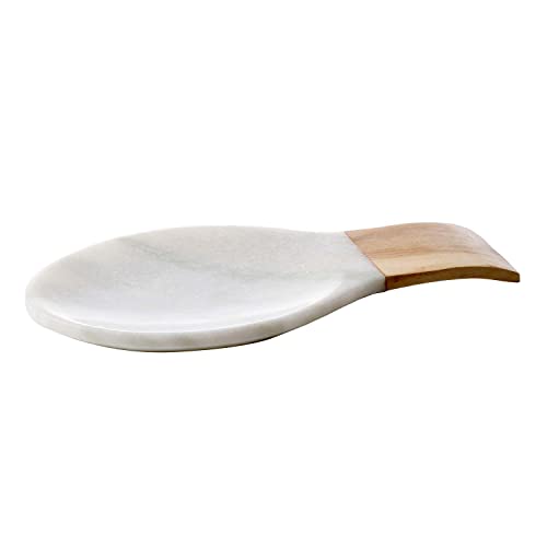 Thirstystone White Marble and Acacia Wood Large Spoon Rest 10.75' x 5.75'