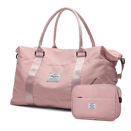Travel Duffel Bags for Women,Weekender Overnight Bag with Wet Pocket & Toiletry Bag,Carry On Personal Item Bag,Travel Tote Gym Bag, Pink, Large