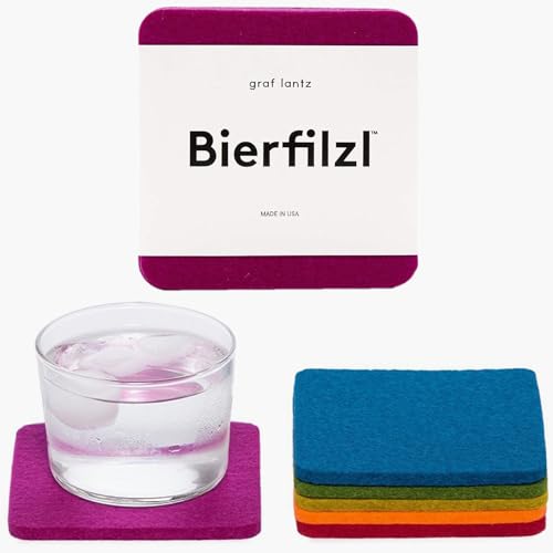 Graf Lantz - Bierfilzl Felt Coasters - Square - 100% Merino Wool - Moisture Wicking - Heat Resistant - Sustainable - Absorbs - Home Decor - Housewarming Gift - 6 Coaster Set - 4' x 4' x 5 mm - Rainbow
