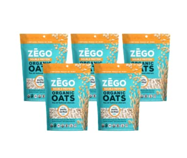 ZEGO Double Protein Raw Oats, Organic, Purity Protocol Gluten Free, GIyphosate Free, 14oz Bags, 5 Bags (70oz ttl), RAW: FOLLOW PREP INSTRUCTIONS CAREFULLY