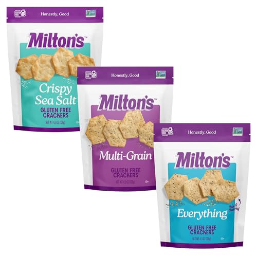 Milton’s Gluten Free Crackers Variety Bundle (Crispy Sea Salt, Multi-Grain, Everything) - Non-GMO Project Verified, Kosher, Certified Gluten Free Snack, Whole Grains In Every Bite - 4.5 Oz, Pack of 3