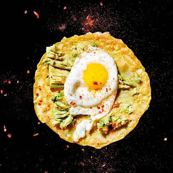Gluten-Free Chickpea Crepes with Olive Oil-Fried Egg and Smashed Avocado