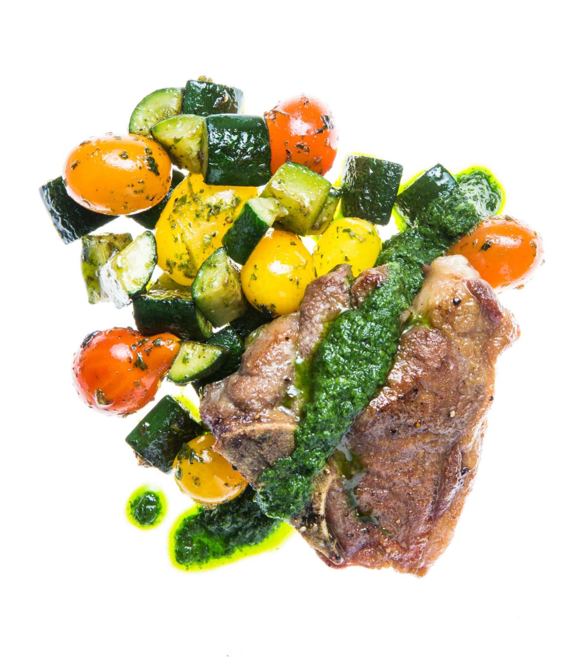 Gluten Free Lamb Chops with Sauteed Zucchini and Cherry Tomatoes