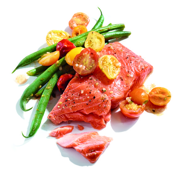 Gluten-Free Slow-Roasted Salmon with Cherry Tomatoes and Green Beans Recipe